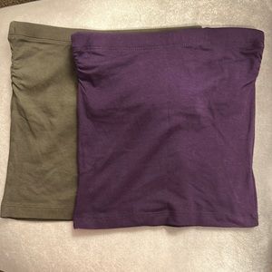 Zenana Set of 2 Tube Tops Crop Tops Purple and Olive